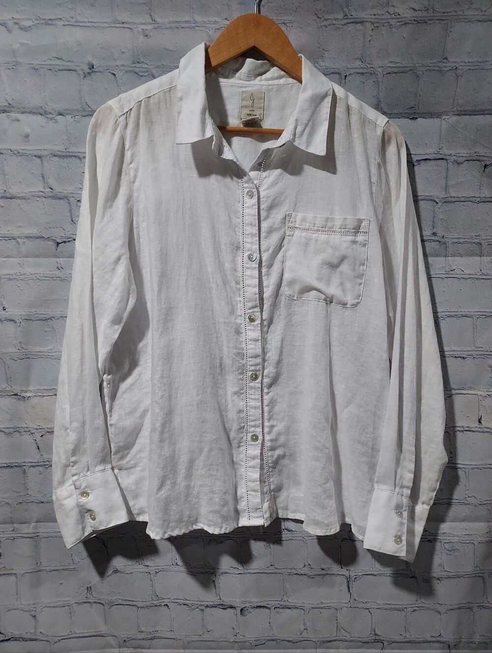 Joie L Button Top 100% Linen White Beach Coastal Lightweight